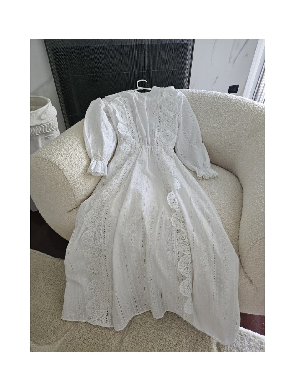 $400 Maje Cotton Midi Dress with Broderie Anglaise White Size 36/ US 4 - Picture 8 of 13